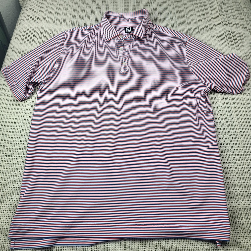 FootJoy Polo Shirt‎ Mens XL Red Blue Stripe Golf Short Sleeve Performance